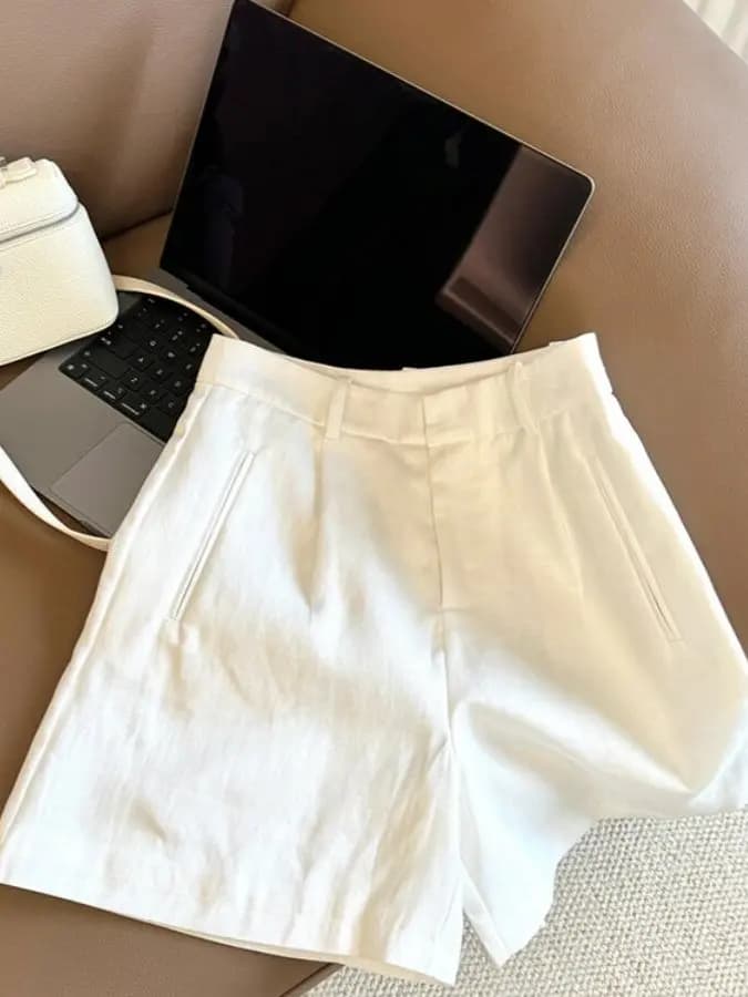 High Waist Wide Leg White Shorts Women's Summer High Waist Slimming Casual Pants Japanese Style Vintage Money Heiress Look
