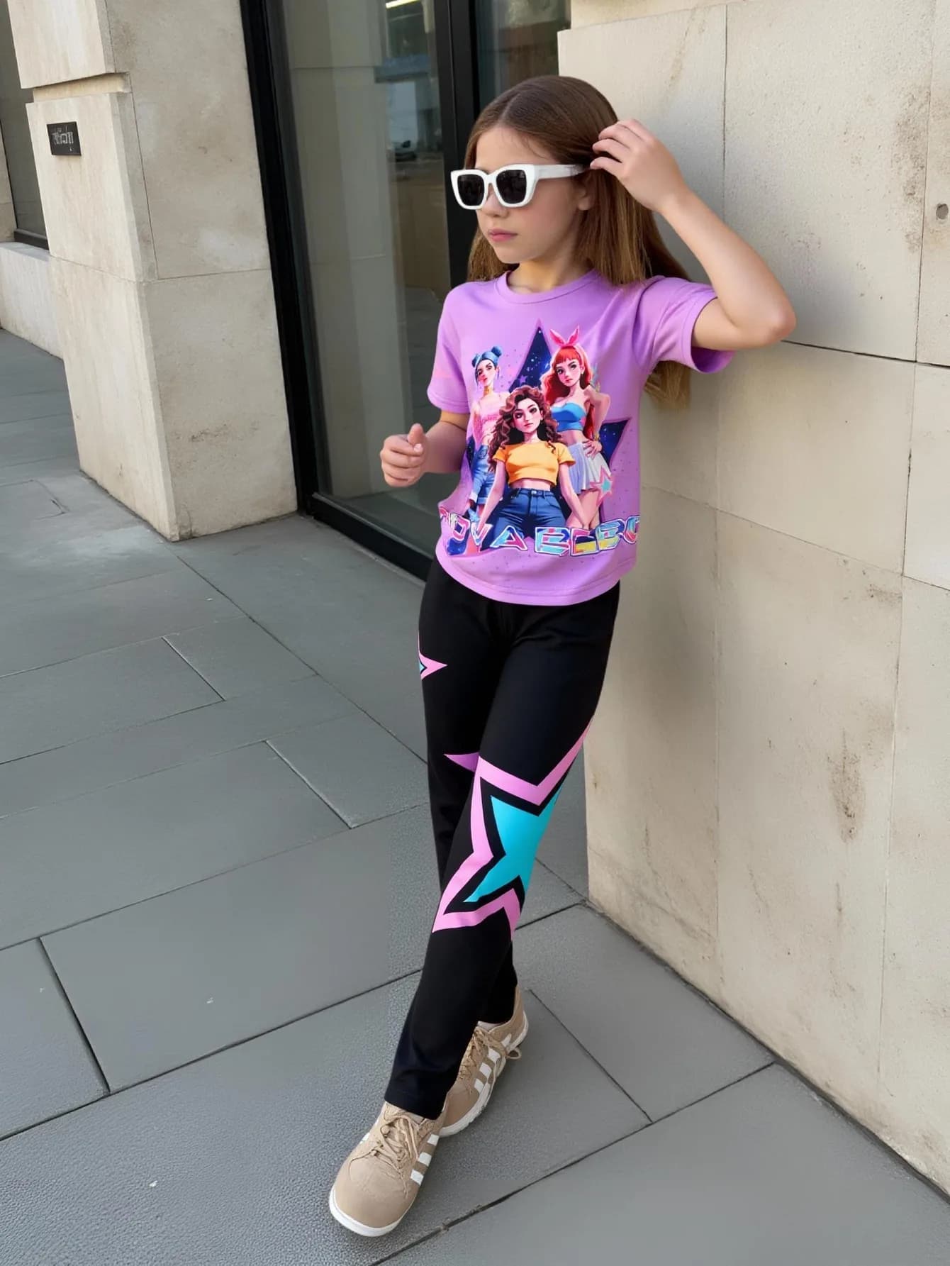 Set Due Pezzi Moda Primavera/Estate per Ragazze, T-Shirt con Stampa 3D Anime K-Pop e Pantaloni Slim Fit