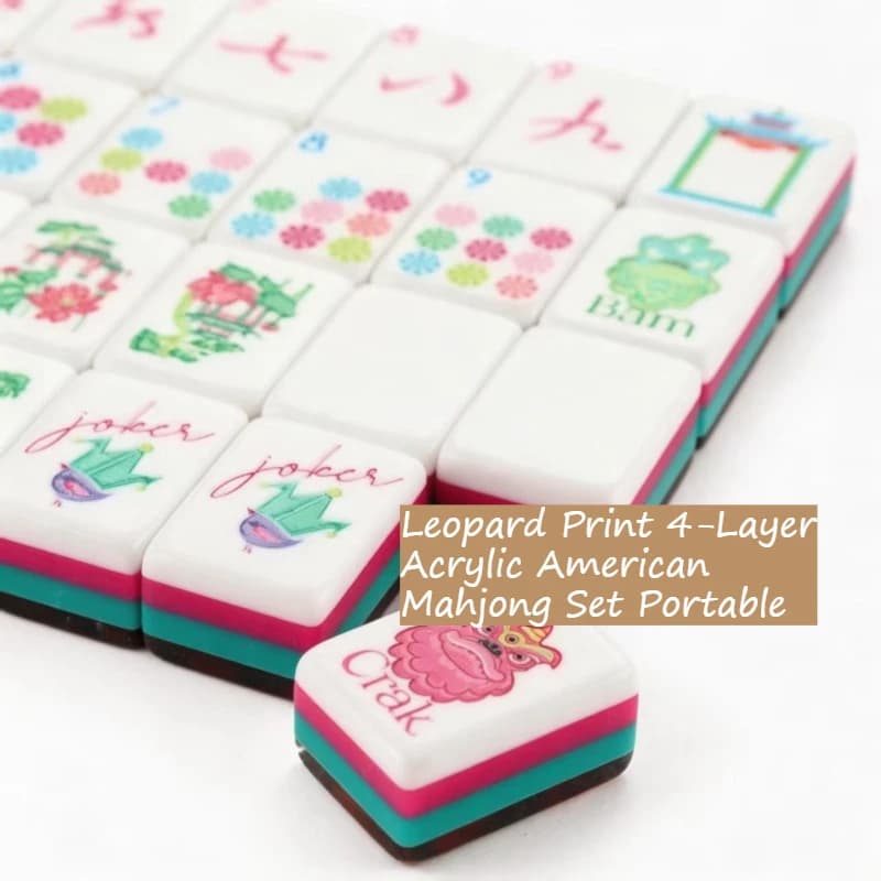 Set Mahjong Americano con Stampa Leopardata, Tessere in Acrilico a 4 Strati, Gioco Portatile