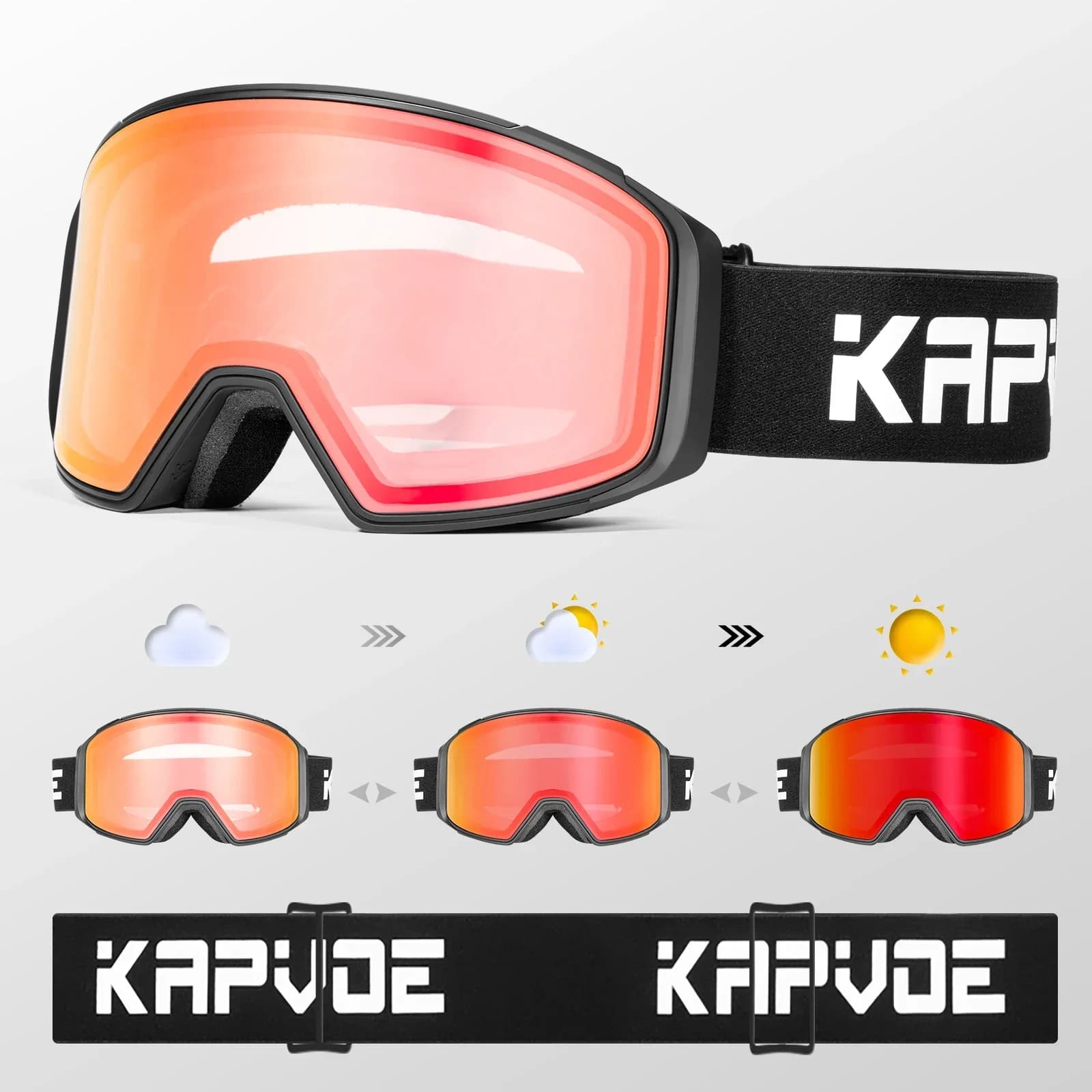 Kapvoe Professionale Inverno Colore Occhiali da sci fotocromatici Uomo Motoslitta Anti-Fog Occhiali da snowboard Donna Attrezzatura da sci UV400