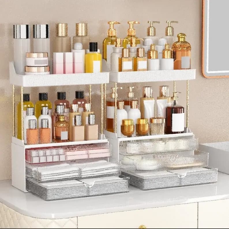 Organizer for 3 Drawers Transparent with Shelves, Cosmetic Container and Bath Skin Care Products