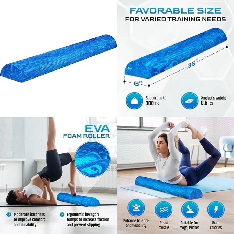 Rullo in schiuma EVA rigido per stretching, mezzo rullo yoga per massaggio muscolare per Pilates, Yoga, esercizi di equilibrio e core - 12/36