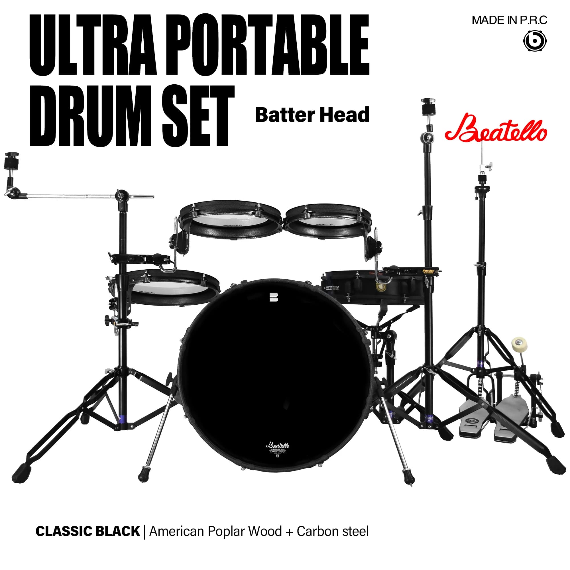 Set di Pad per Batteria Ultrasottile, Strumento a Percussione Portatile Jungle, Set Professionale di 5 Pezzi con Migliore Frequenza Bassa