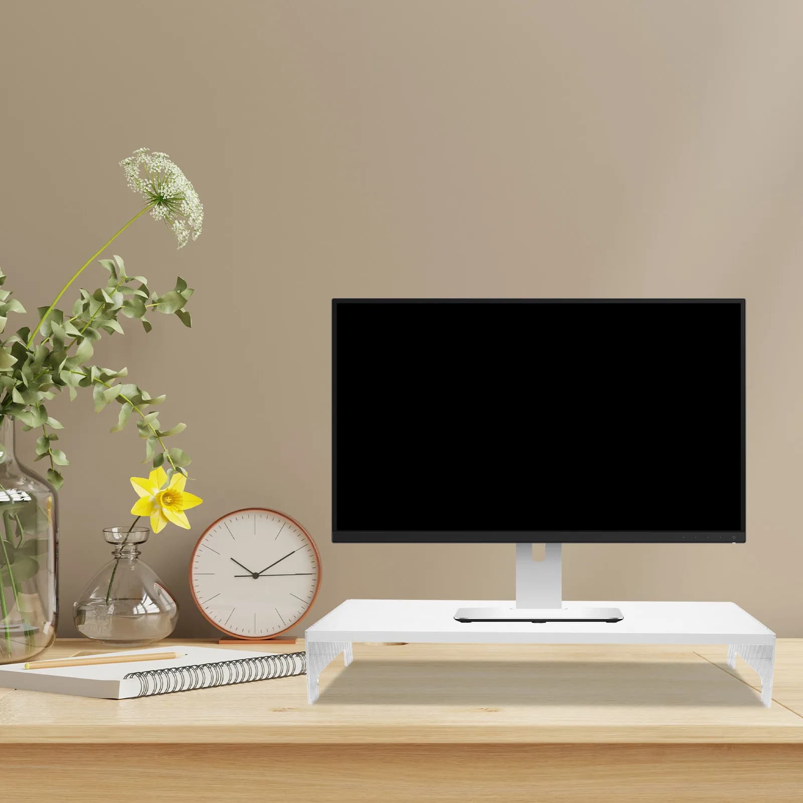Desktop Monitor Support for Computers and Laptops, Backed Base with Storage Space, Elegant Acrylic Structure for Home Use and Office