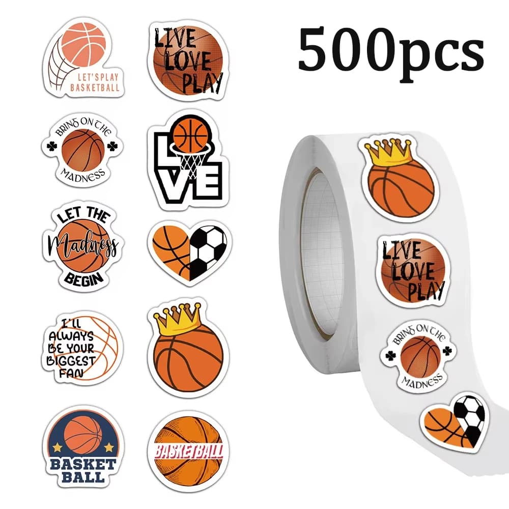 500 Pezzi Adesivi da Basket da 1 Pollice, Adesivi Autoadesivi a Rotolo per Palloni Sportivi, per Forniture per Feste Sportive, Regali per Squadre e Compleanni