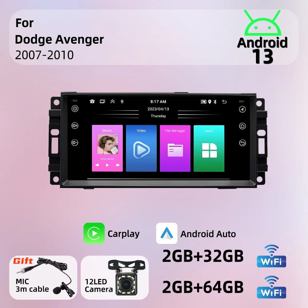For Dodge Avenger 2007-2010 Carplay Radio Stereo Head Unit 1 Din 7" Screen Android Car Multimedia GPS Navigation Autoradio