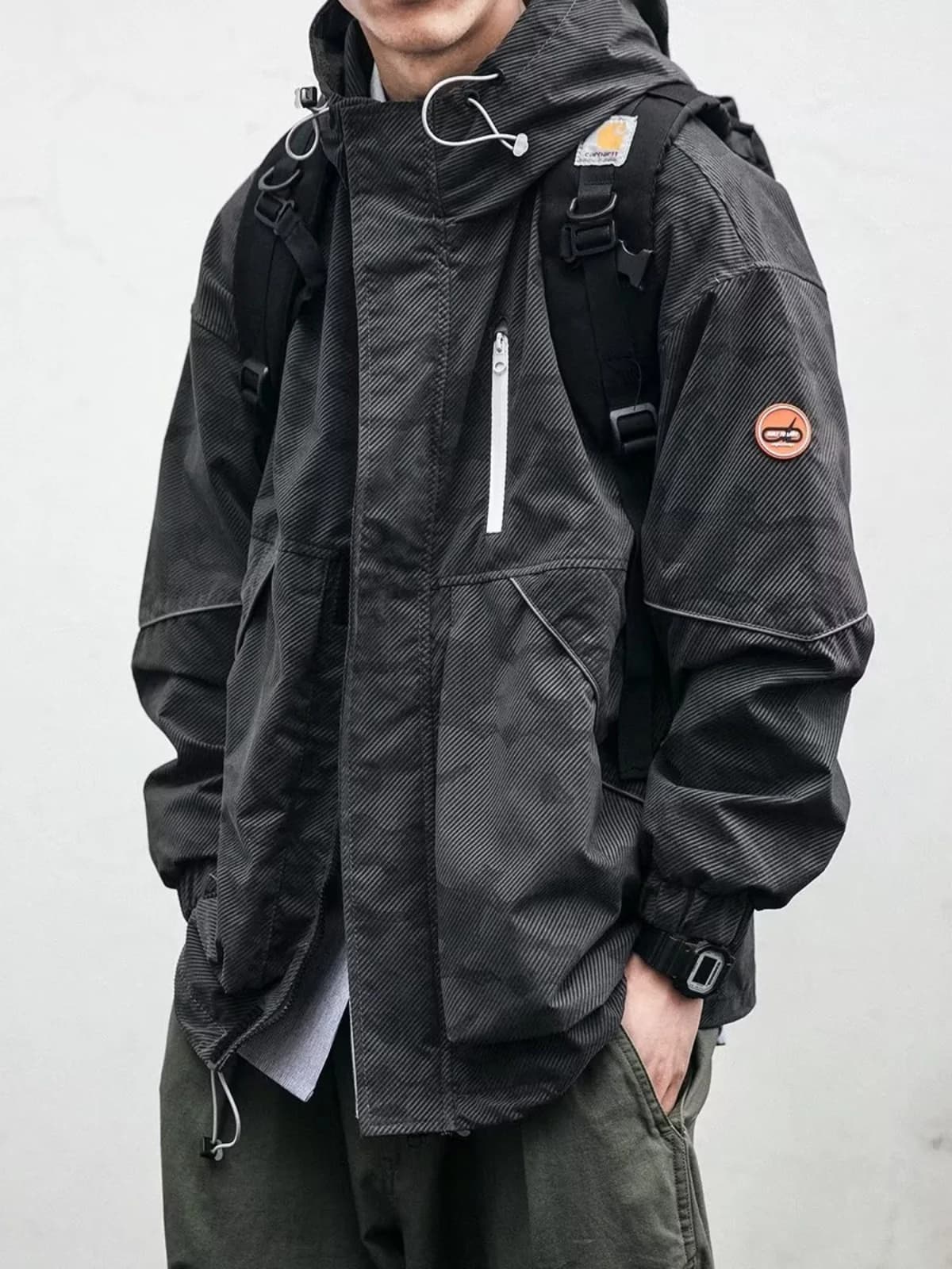 Giacca con Cappuccio Mimetica Larga da Uomo, Cappotto Casual da Lavoro, Primavera Autunno Inverno, Manica Lunga, Lunghezza Regolare, Moda Giovanile