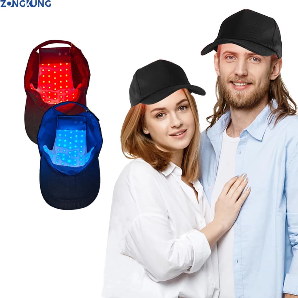 48 LED Perline Lampada Luce rossa e blu Cappello per la ricrescita rapida dei capelli Dispositivo di luce a infrarossi rossa per la perdita dei capelli Ricarica USB Anti-capelli