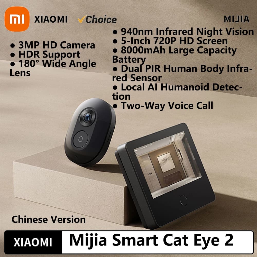 Xiaomi Smart Cat eye 2 WiFi Wireless Camera Video Peephole Doorbell 3MP HD Infrared Night Vision 180 Wide Angle For Mi Home APP