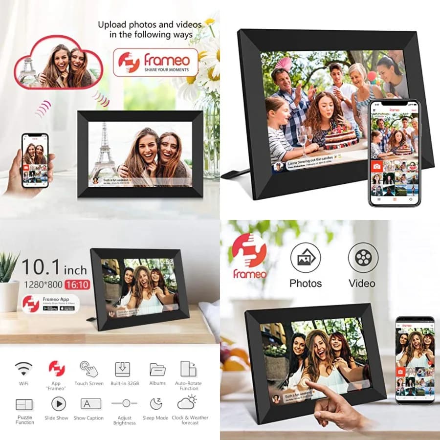 Cornice Digitale WiFi Smart FRAMEO 32GB, Schermo LCD IPS Touch 1280x800, Rotazione Automatica Verticale e Orizzontale, Memoria Integrata da 32GB