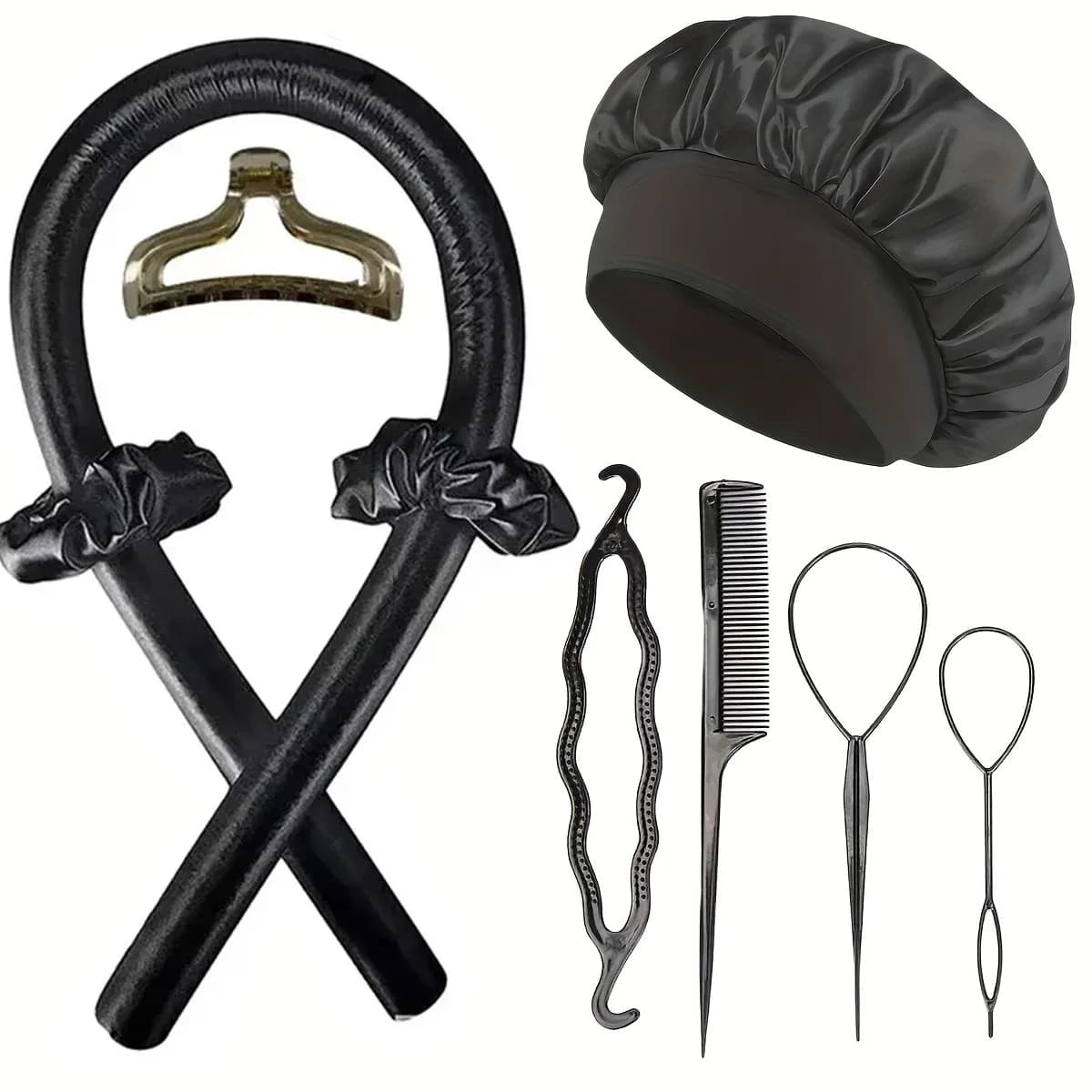 Heat-free curling rod Flower plating Braiding Night cap iron set Heat-free hairless roller set Soft hair styling tools