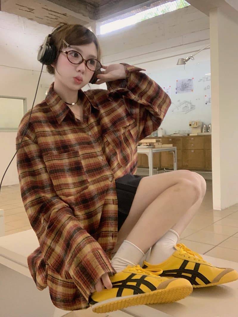 Retro Plaid Long Sleeve Women's Shirt Spring Autumn Versatile Design Sensation Small Audience Sunscreen Outerwear Coat