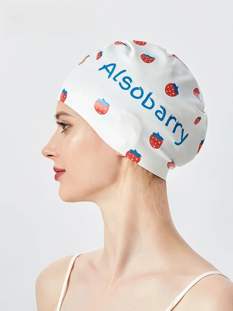 Swimwear Silicone with Printing Fashion Fruits for Women, Professional, Waterproof, Not Stituating Long Hair