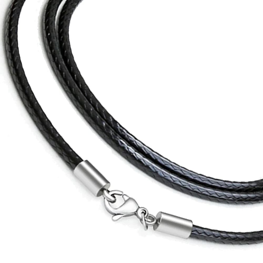 Black Genuine Leather Braided Rope Chain Cord Necklace with Stainless Steel Clasps for DIY Men Women Jewelry Making