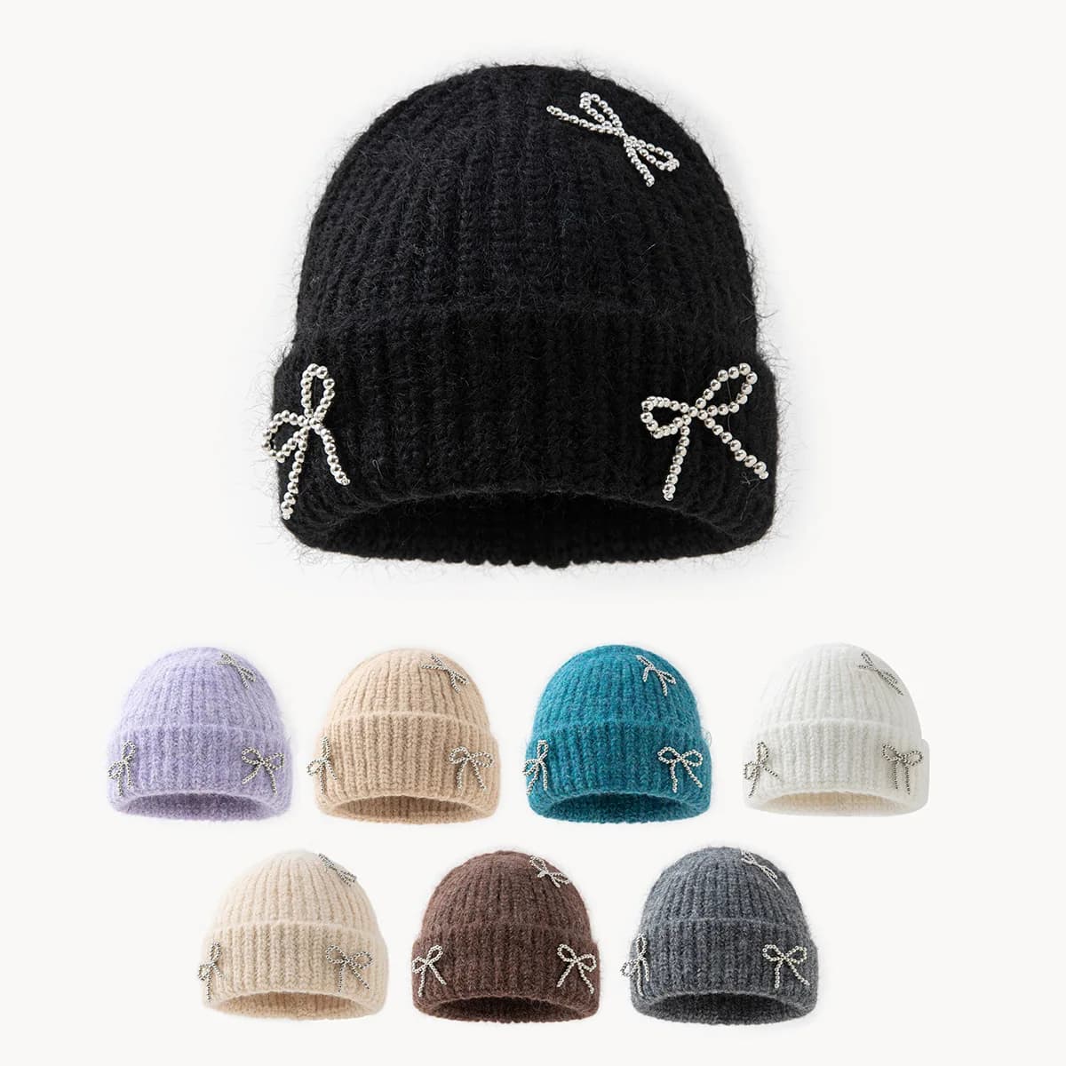 Winter Hat Women's Bow Knitted Hat Warm Pullover Hat Ear Protection Beanie Hat Kawaii Wool Hat Russian Hat Fashion Skull Hat