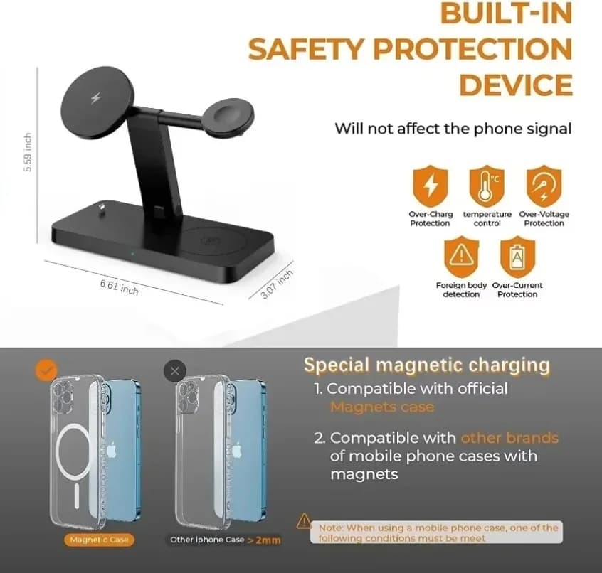 Universal 3 in 1 Foldable Wireless Charger Stand Fast Charging Dock for Phone Watch Earbuds Desktop Home Daily Charging Use