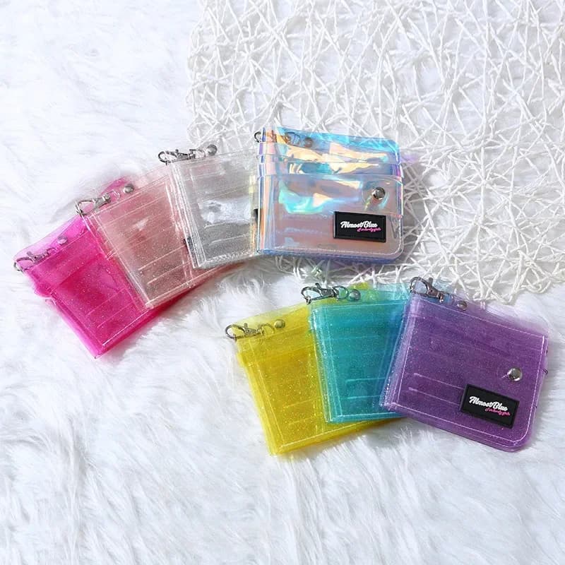 Transparent Women Purse PVC Laser Clear Jelly Bag Mini Money Credit Card Holder Clear Wallet Bags Ladies Purse With Neck String