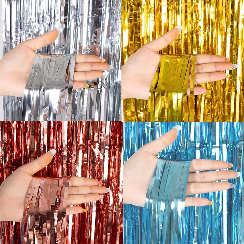Economici come una festa Tende con frange in lamina di orpelli metallici Sfondo per compleanno Capodanno Festa Foto Decorazioni di nozze