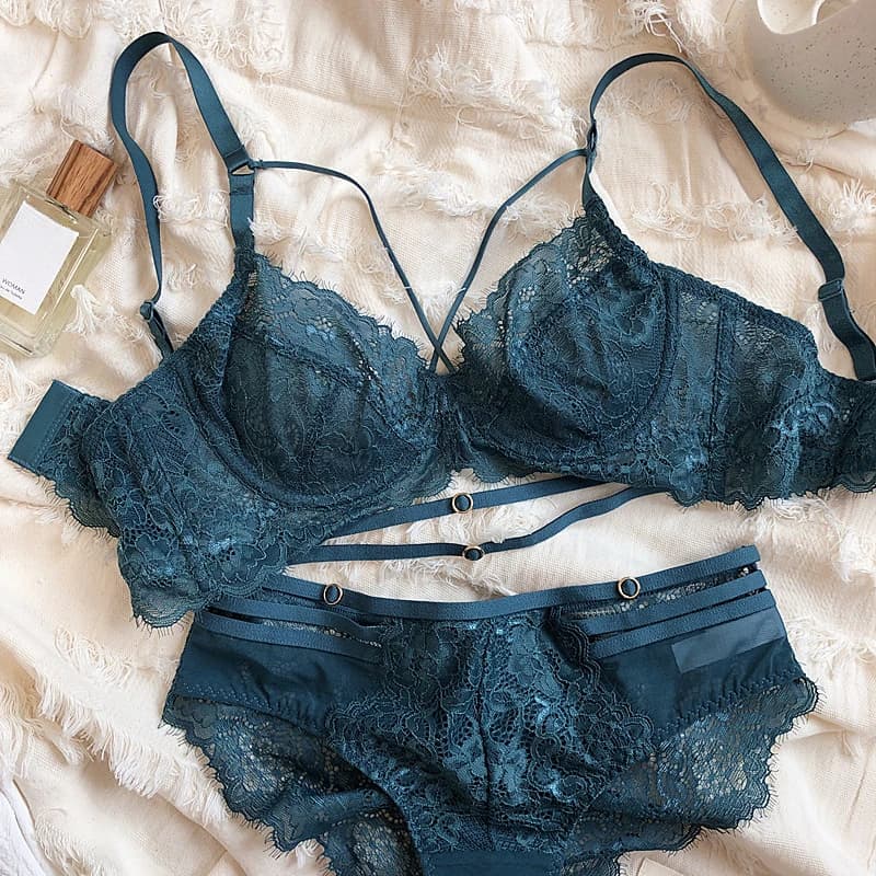 Set reggiseno push up vuoto sexy da 2 pezzi Intimo ricamato in pizzo francese per donna Intimo estivo ultra sottile e traspirante