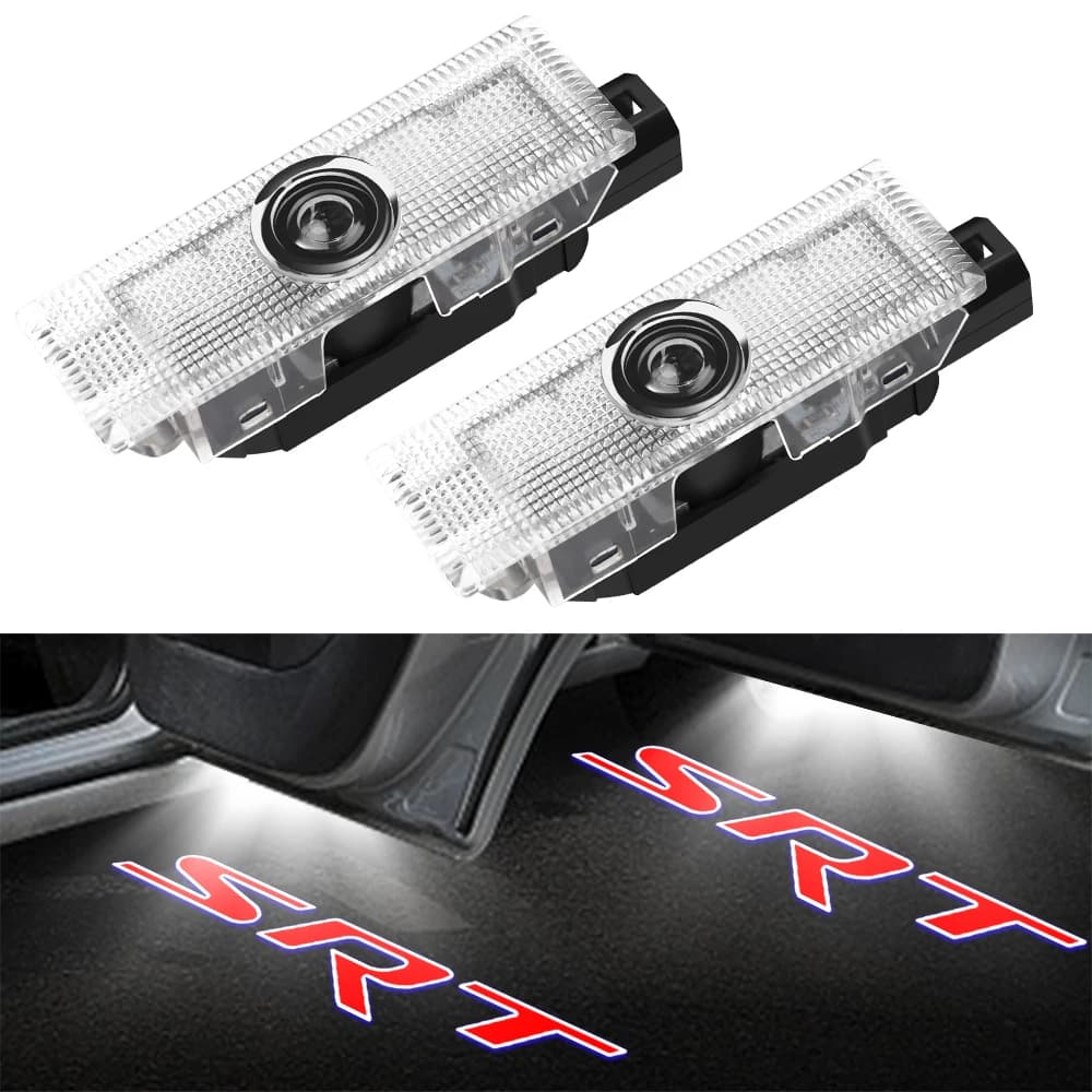2 pz SRT Logo Luce Per Dodge Challenger Caricatore Grand Caravan Atos Attitude Calibre Journey Magnum H100 Ram SRT Auto Porta Luce