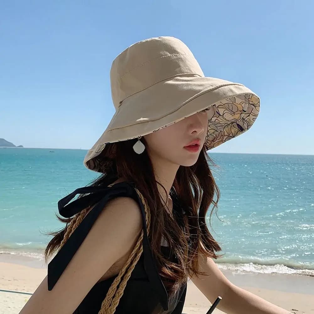 Double-Sided Women Fisherman Hat Solid Color Wide Brim Summer Sun Hat Sun Protection Breathable Sunscreen Visor Cap Outdoor
