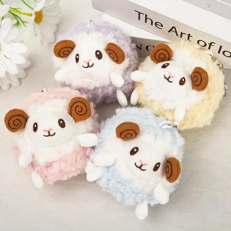 ۞ Cute Fluffy Plush Sheep Keychain Soft Touch Multi Color Options Perfect For Backpack Pendant Birthday Gift For Kids Girls