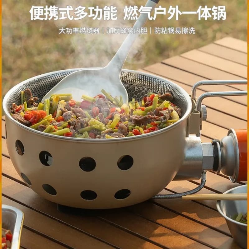 Outdoor Portable Cassette Stove All-in-One Pot Multifunctional Gas Stove for Camping Picnic Fishing Lightweight Cookware for 2-3