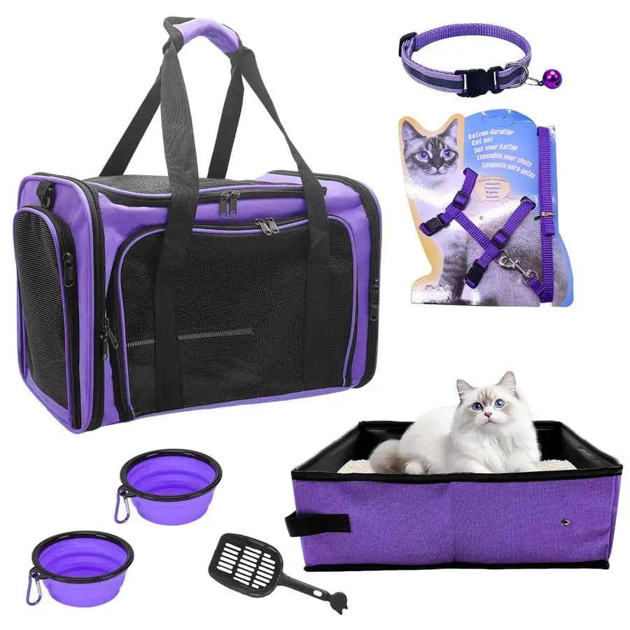Trasportino per gatti con lettiera per viaggiare da campeggio, borsa per animali domestici da 20 libbre, trasportino da viaggio per gatti da 17,7 11,8 11,8 pollici, viola