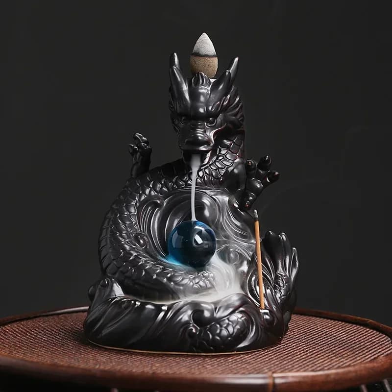 1 pezzo, porta incenso in ceramica con bruciatore di incenso a riflusso del drago, per la decorazione domestica, regali per il rilassamento dell'aromaterapia (senza incenso)