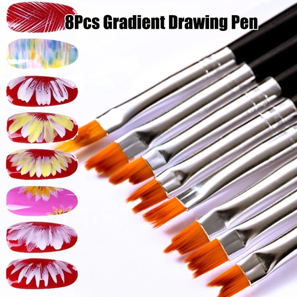 8 pz/set penna da disegno sfumata pennelli per Nail Art stile misto pennello per pittura linea acrilica nera/rosa Kit penna per pittura Manicure fai da te