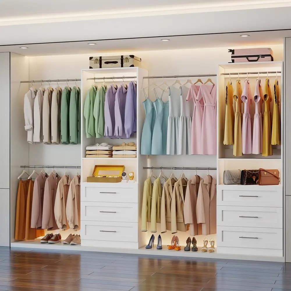 Armadio Organizing System with 6 Drawers, 4T-15T Adjustable Dresses and Shelves, White, 2 Set