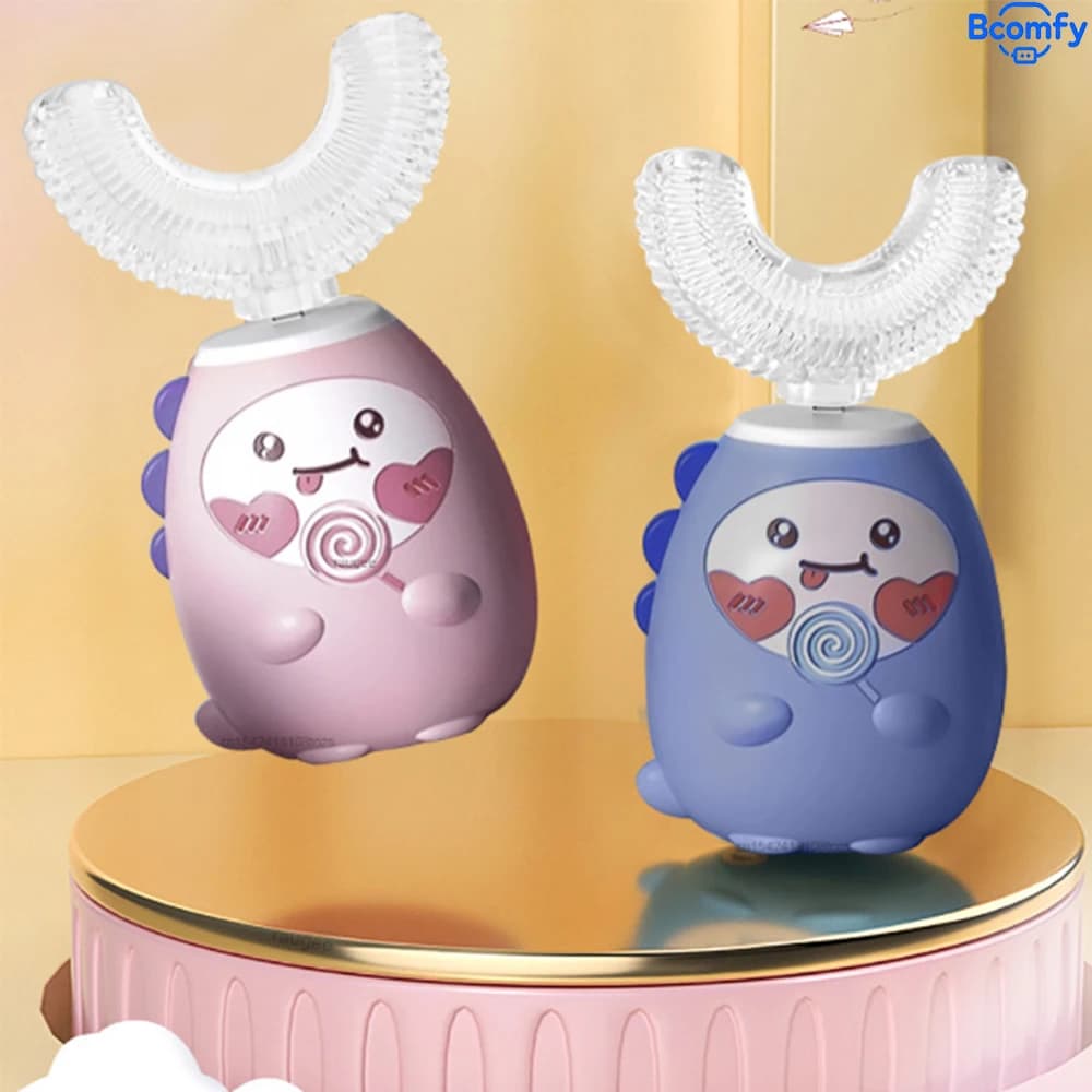Spazzolino elettrico a forma di U per bambini 360 ° Spazzolino da Denti Sonico per Bambini, Ricaricabile, Automatico, in Silicone, Design Cartoon