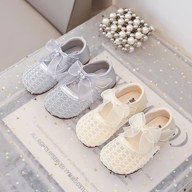 Mumoresip Girls Flat Shoes Breathable Soft Sole Kids Mesh Princess Shoes Sweet Lace Bows 2026 Summer New Children Casual Shoes