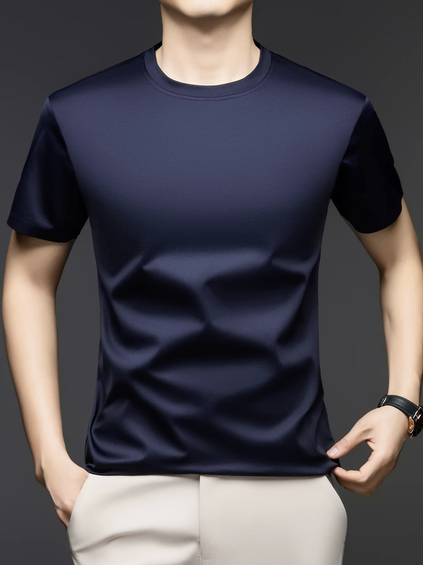 Men's Summer Short Sleeve T-Shirt with Mulberry Silk Breathable Quick-Dry Moisture-Wicking for Daily Sports And Casual Wear