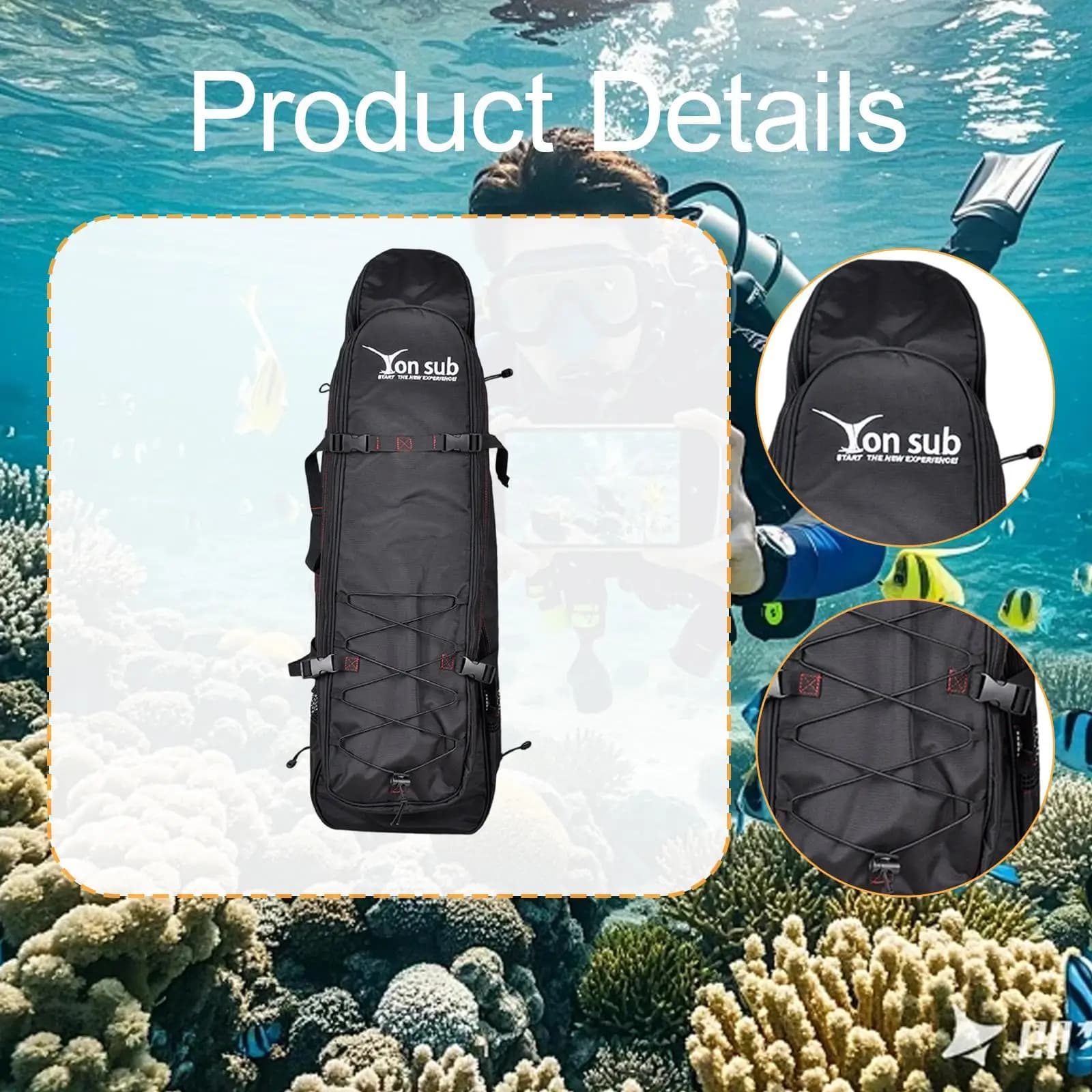 Long Flippers Diving Bag Adjustable Shoulder Mesh Backpack for Spearfishing Snorkeling and Beach Activities