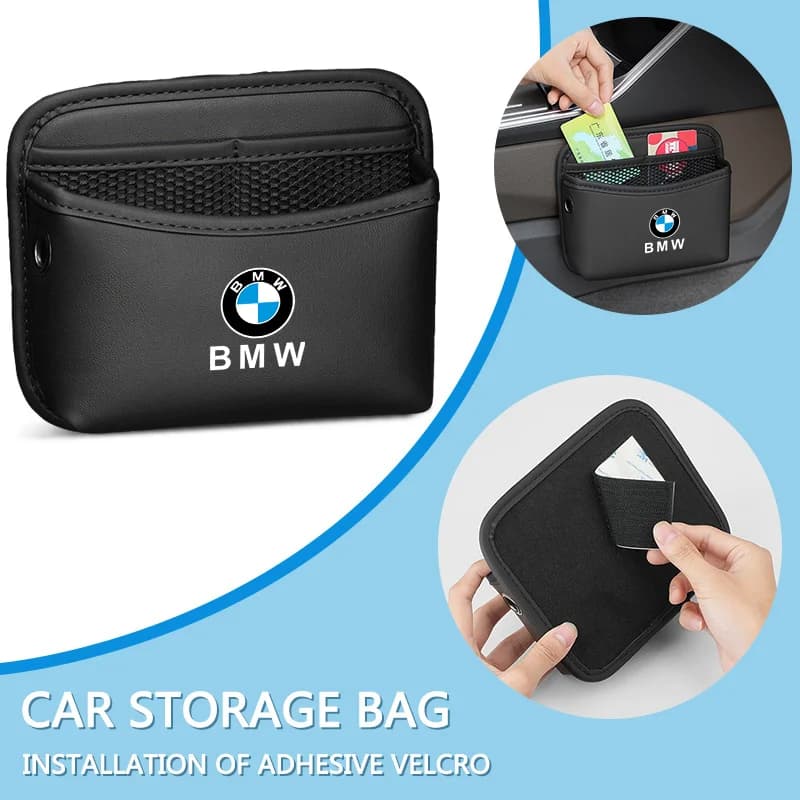 Organizer Adesivo in Pelle PU per Portiera Auto, Borsa Portaoggetti per BMW E90 E60 E61 E93 E87 E36 E46 E39 E53 F30, Accessori e Adesivi Auto