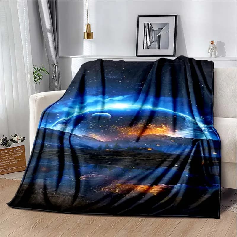 Cosmic Universe Starry Sky Print Flannel Blanket Ultra Soft Warm Throw For Couch Bedroom Living Room Indoor Home Decor Gift