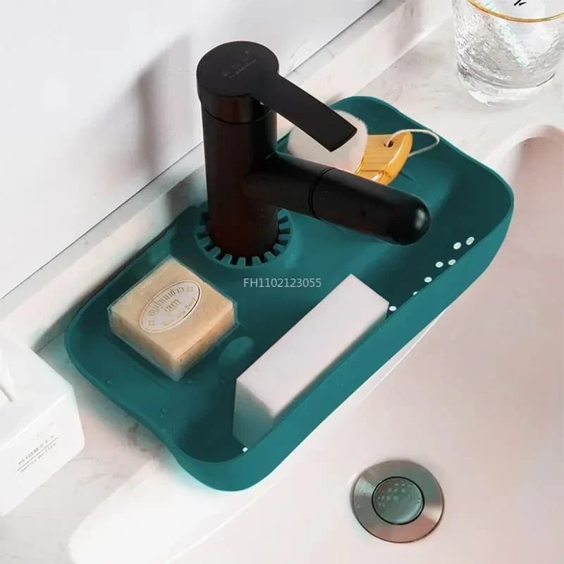 Lavello da cucina Organizzatore Vassoio portaoggetti Porta spugna Dispenser di sapone Vassoio di scarico in silicone per stoviglie Tazza d'acqua Frutta Verdura