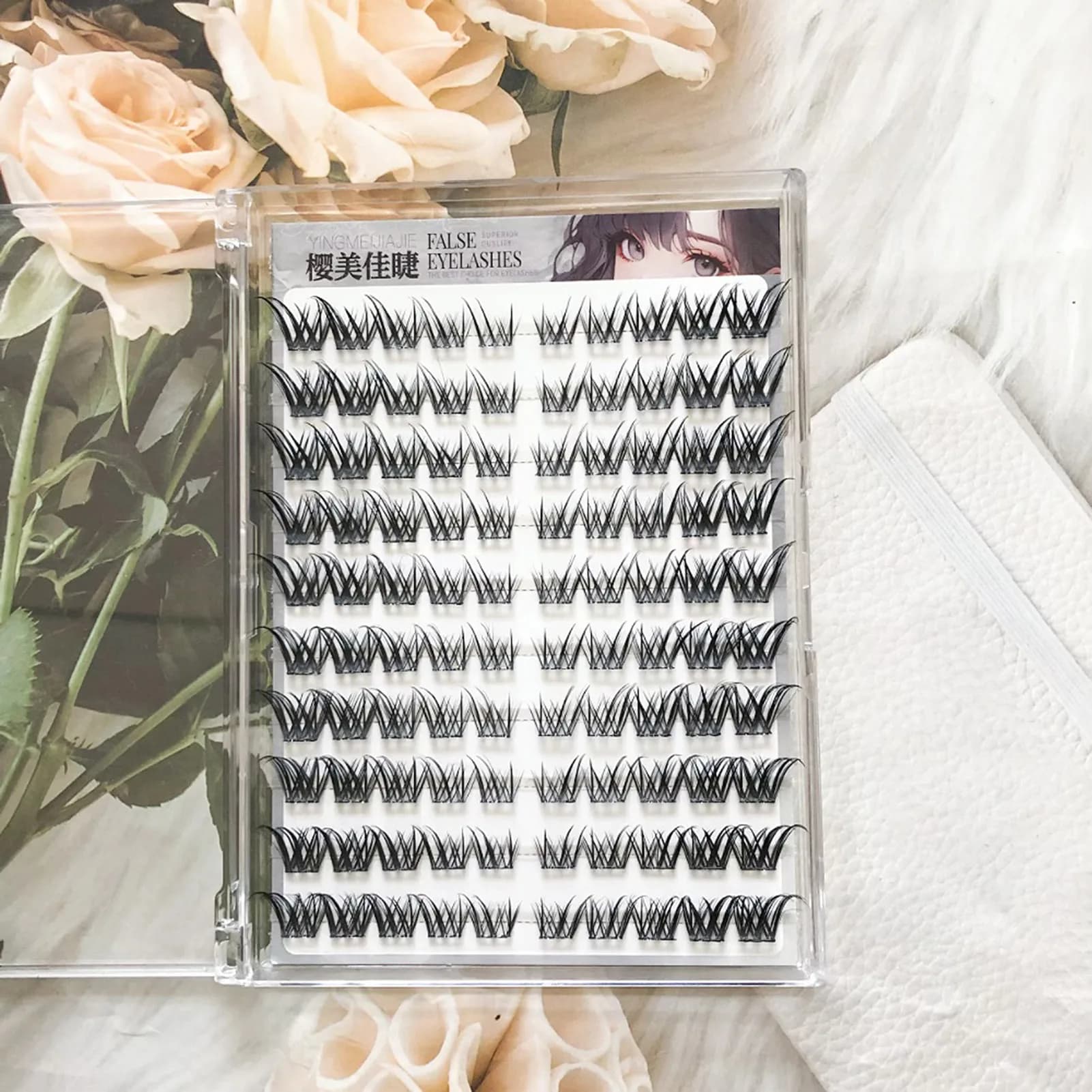 Mixed, Soft and Voluminous Finte Natural Asian Eyelashes, Without Colla, Design 9-12mm, Curve C, Black, for Daily Use and Photography