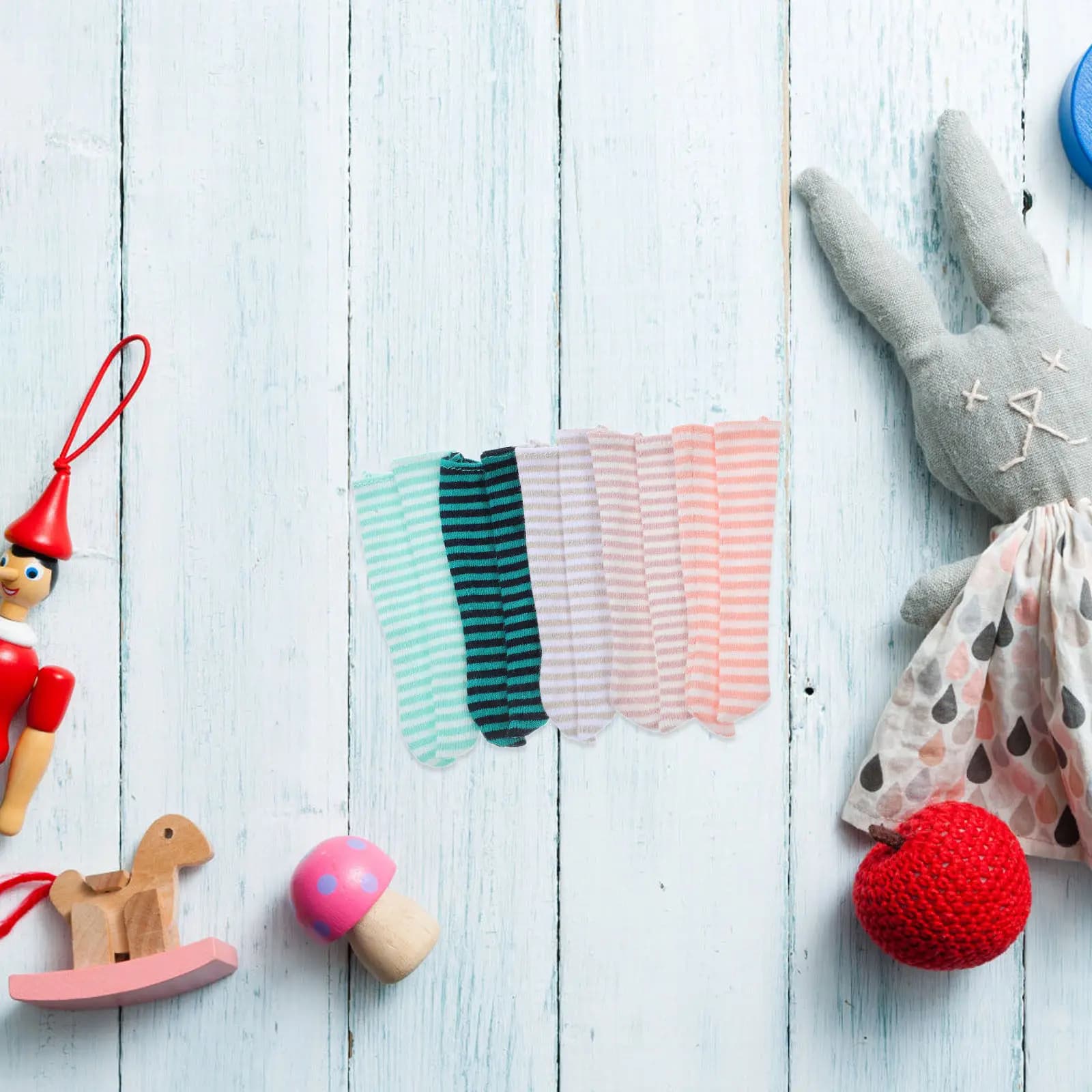 5 paia di calzini a righe per accessori per vestiti da bambino in scala 1:6, calzini a righe multicolori, morbidi, comodi e traspiranti