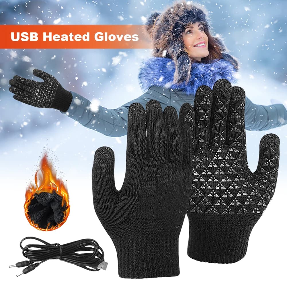 Guanti riscaldati USB Guanti da snowboard invernali Guanti touch screen in maglia Scaldamani per zaino in spalla Alpinismo Equitazione Campeggio