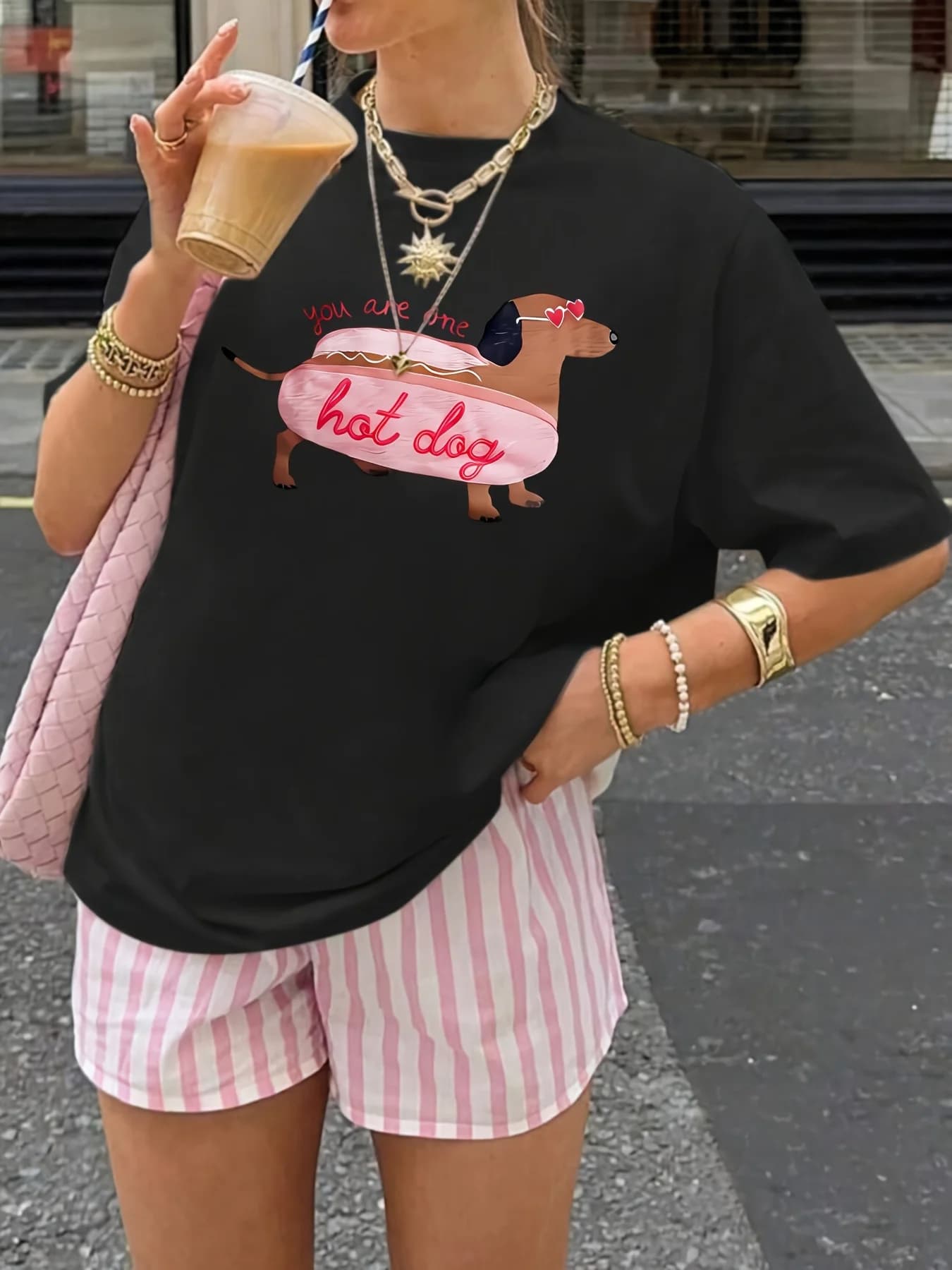 T-shirt da donna grande - Top estivo casual a maniche corte con design hot dog "You're My Favorite".