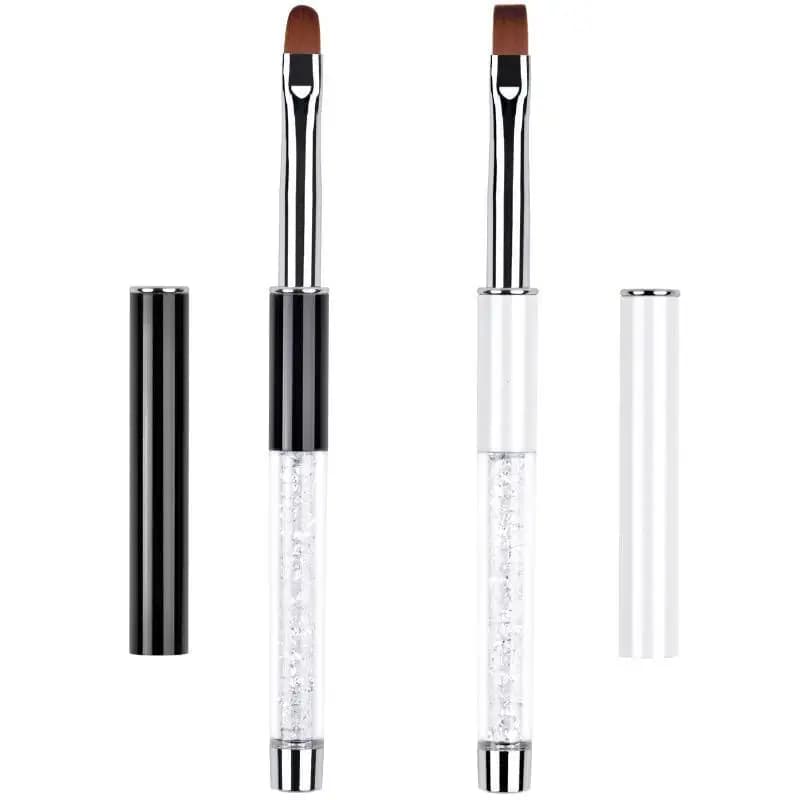 Nail Art Brushes for Gel Polish, Glitter Handle with Protective Cap, Flat Round Head for Precise Nail Painting Design