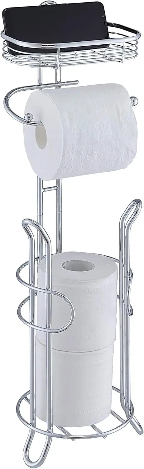 Portarotolo da bagno per carta igienica pesante con ripiano e vano portaoggetti, The
