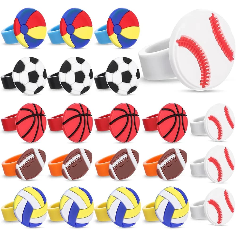Set di 24 Palline di Gomma a Forma di Dinosauro - Decorazioni per Cupcake a Tema Calcio, Baseball, Pallavolo, Pallone da Spiaggia per Feste di Bambini