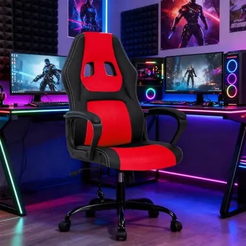 Sedia da gaming ergonomica rossa con supporto lombare regolabile, poggiatesta, rotazione a 360° ° Funzione di rotazione e massaggio per l'uso con scrivania del computer