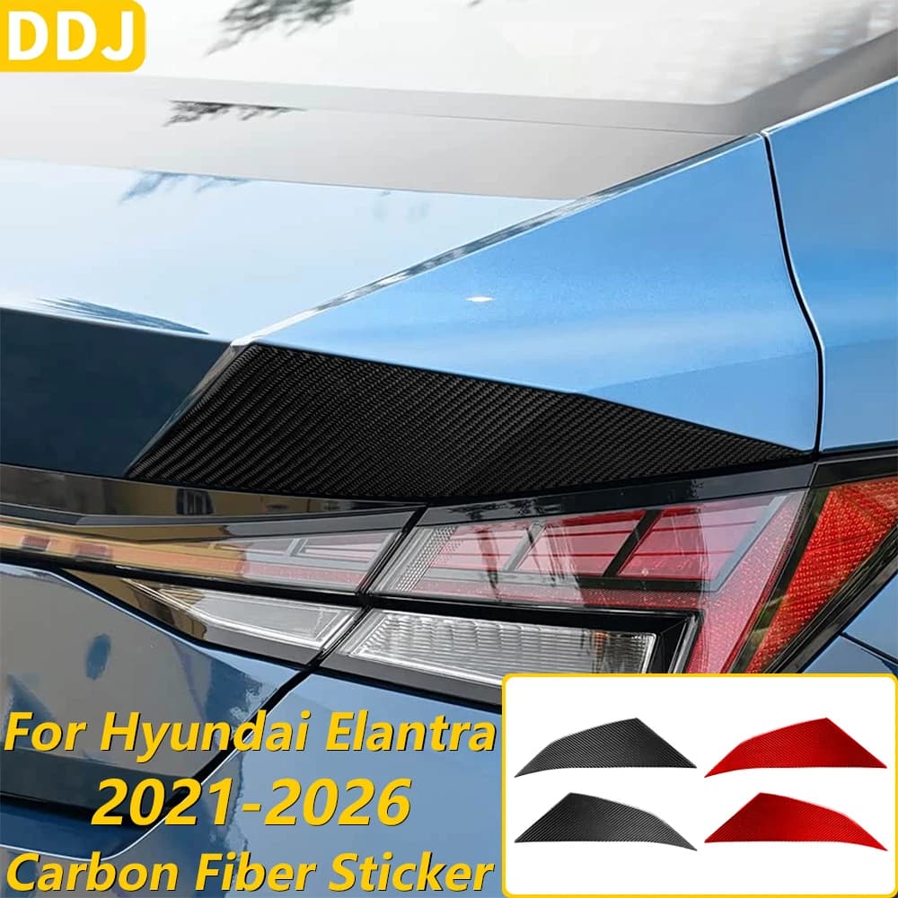 For Hyundai Elantra CN7 2021-2026 Carbon Fiber Rear Tailgate Trunk Wing Spoiler Panel Cover Decorative Car Accessories Sticker
