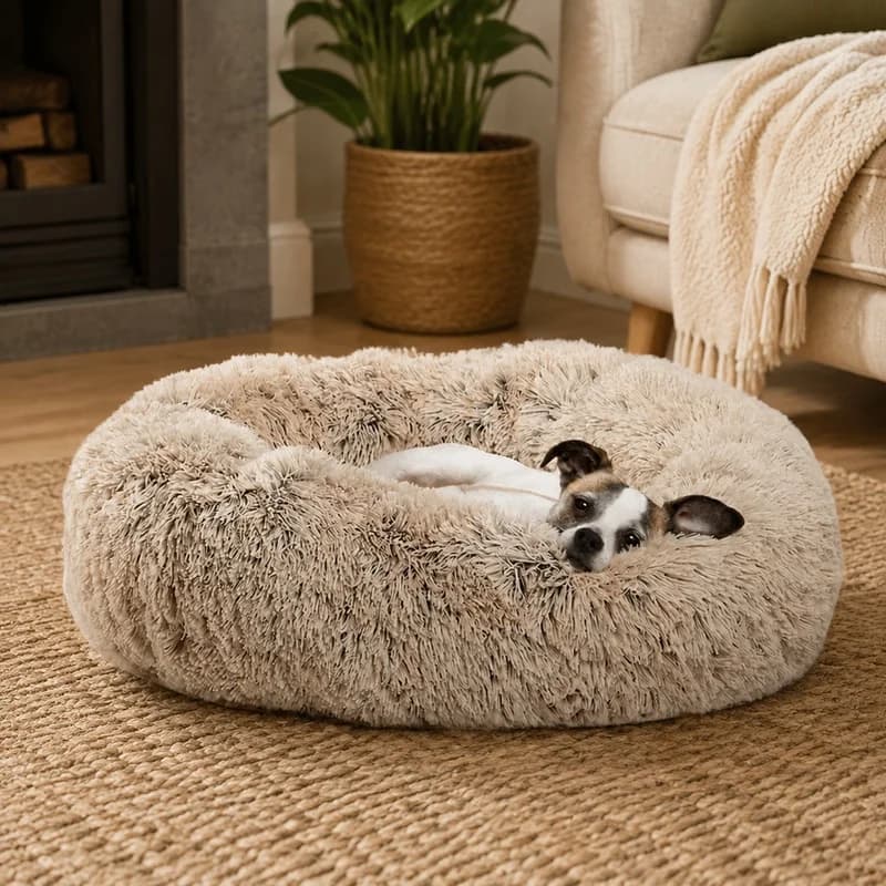 Cozy Plush Round Cushion Bed for Medium & Large Dogs and Cats, Warm Soft Nest, Available in 6 Sizes (40-90cm) for Winter Comfort