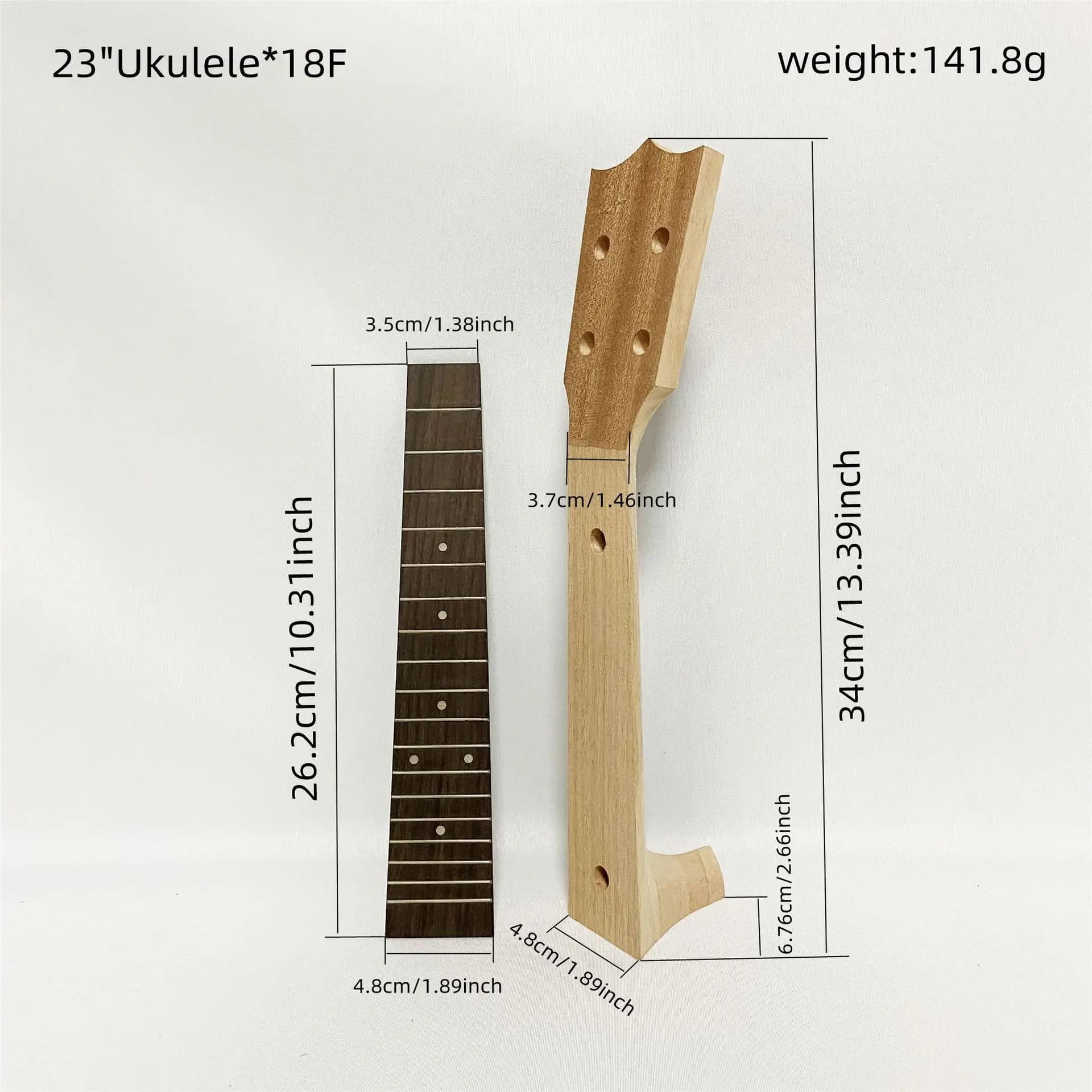DIY Ukulele Neck Kit 21" 23" 26" Okoume Neck Rosewood Fingerboard 12-18 Frets Unfinished Uke Neck Tuning Peg Holes