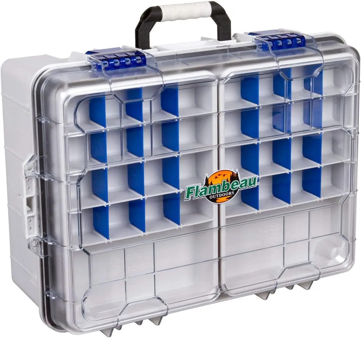 Waterproof fishing gear box with trays, portable fishing bag 47,5 cm L x 34,5 cm L x 19,3 cm P, Grey/Transparent